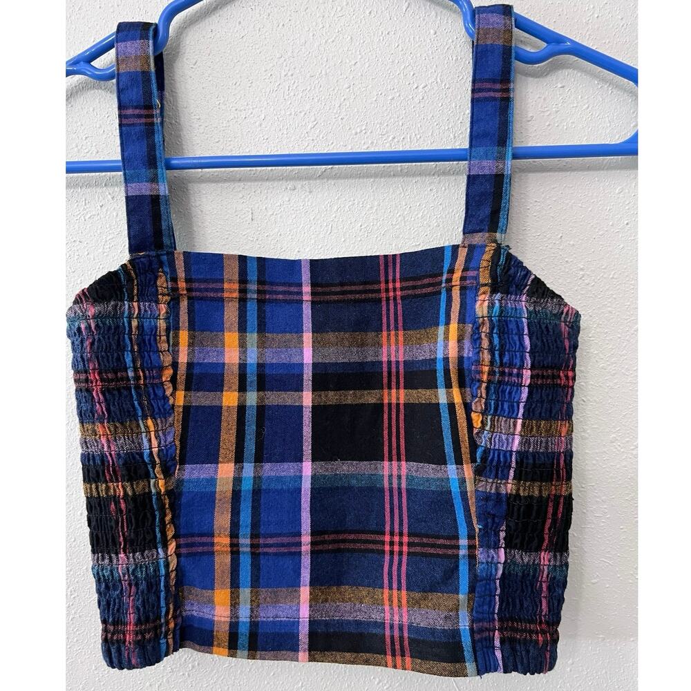Hollister Plaid Smocked Tank Top Sz XS Adjustable Strap Preppy Vacation Festival